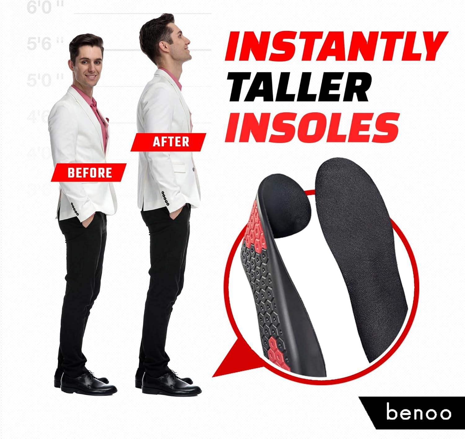 Height Increase Insoles for Men (+1 inch) Shoe Lifts, Instant Height Boosters Insoles, Trim to Fit, Comfortable Shoe Leveler, Confidence Boosters, Shoe Inserts for Height (Mens 12-14)