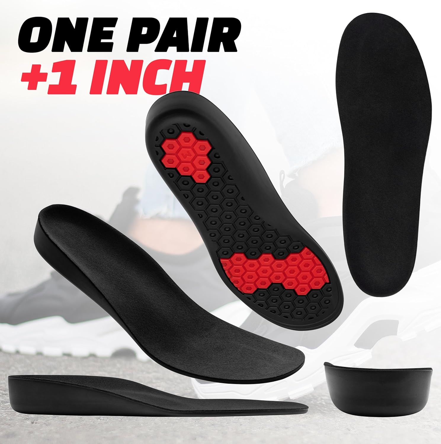 Height Increase Insoles for Men (+1 inch) Shoe Lifts, Instant Height Boosters Insoles, Trim to Fit, Comfortable Shoe Leveler, Confidence Boosters, Shoe Inserts for Height (Mens 12-14)