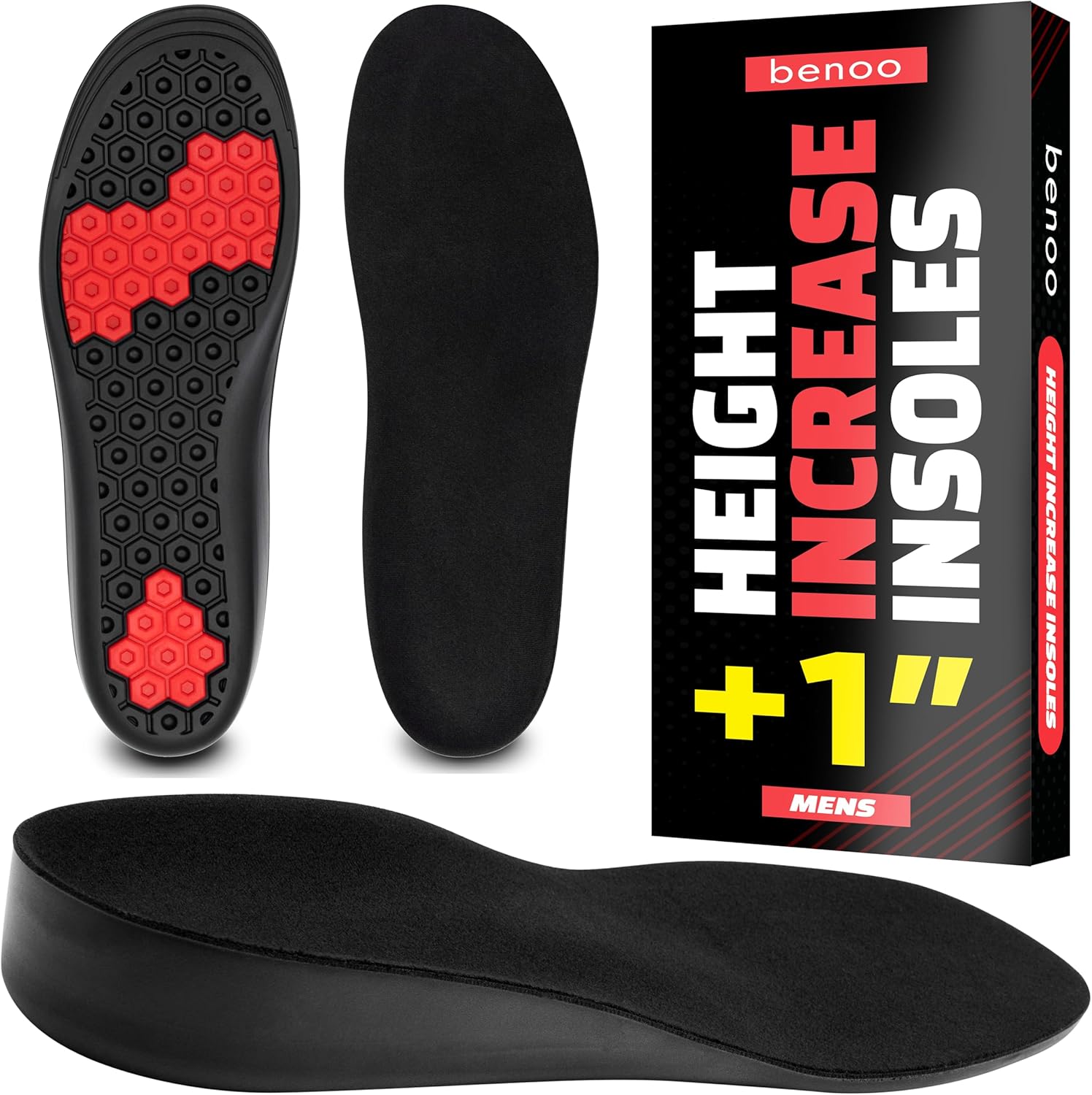 Height Increase Insoles for Men (+1 inch) Shoe Lifts, Instant Height Boosters Insoles, Trim to Fit, Comfortable Shoe Leveler, Confidence Boosters, Shoe Inserts for Height (Mens 12-14)