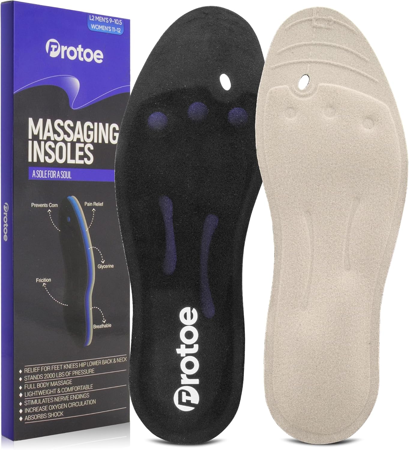 Massaging Insoles for Men and Women - Liquid Glycerin - Fits All Shoes - Adjustable for Sandals - Relief for Plantar Fasciitis, Heels Spurs, Arthritis  More (S Mens 5-6.5 Womens 7-8)