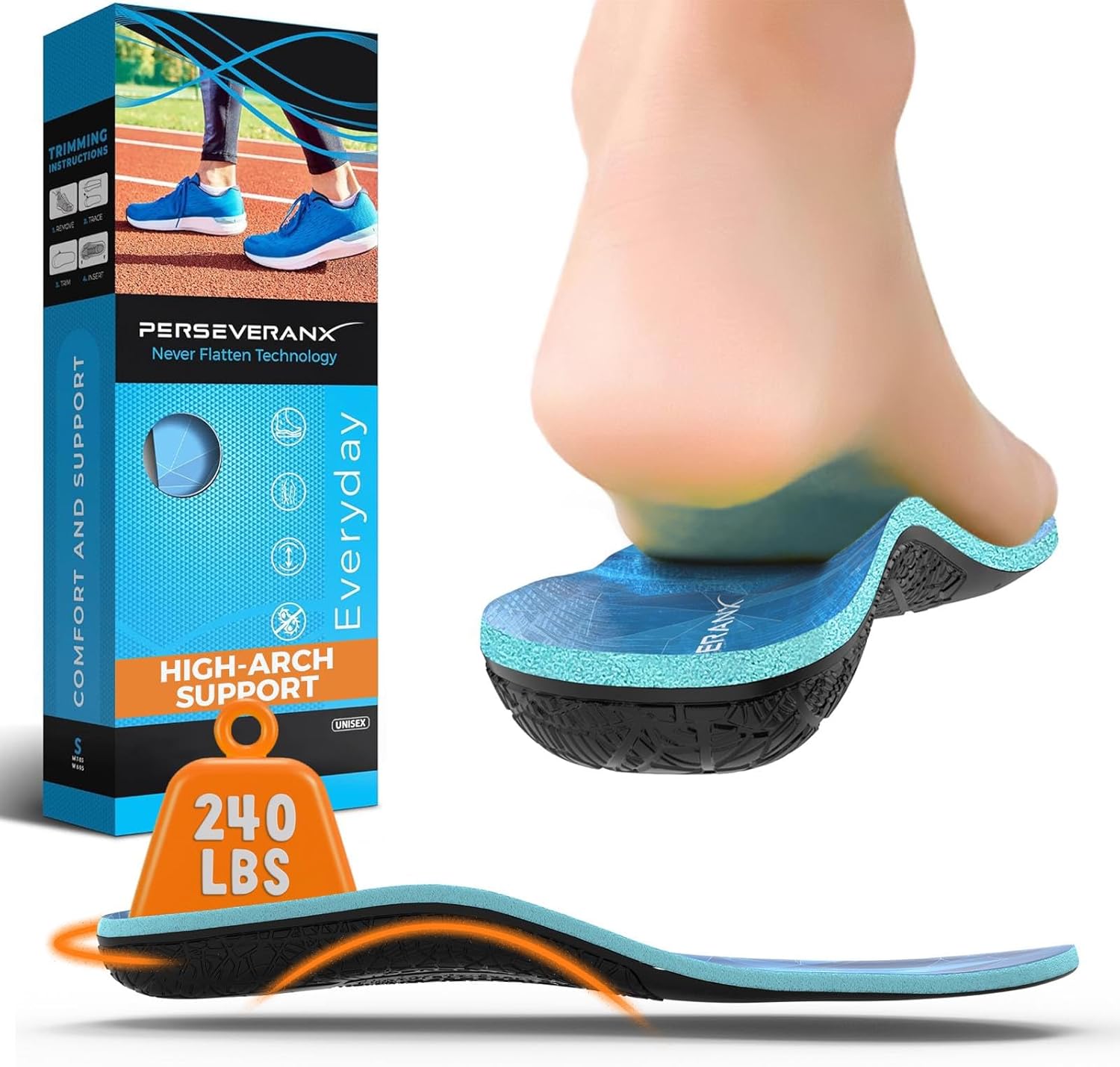 NASA Grade Plantar Fasciitis Insoles – High Arch Support Insoles Men Women - Shoe Insoles for Plantar Fasciitis Relief - Absorb Shock  Relieve Flat Foot Pain - Orthotics Inserts for Work  Standing