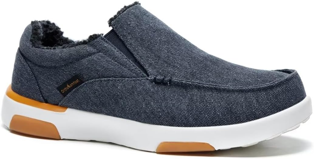 OrthoComfoot Comfy Boat Loafers with Orthotic Support for Mens, Comfort Walking Shoes for Foot Pain Relieves, Lightweight Non-Slip Driving Slip-On for Supination Denim Size 9.5