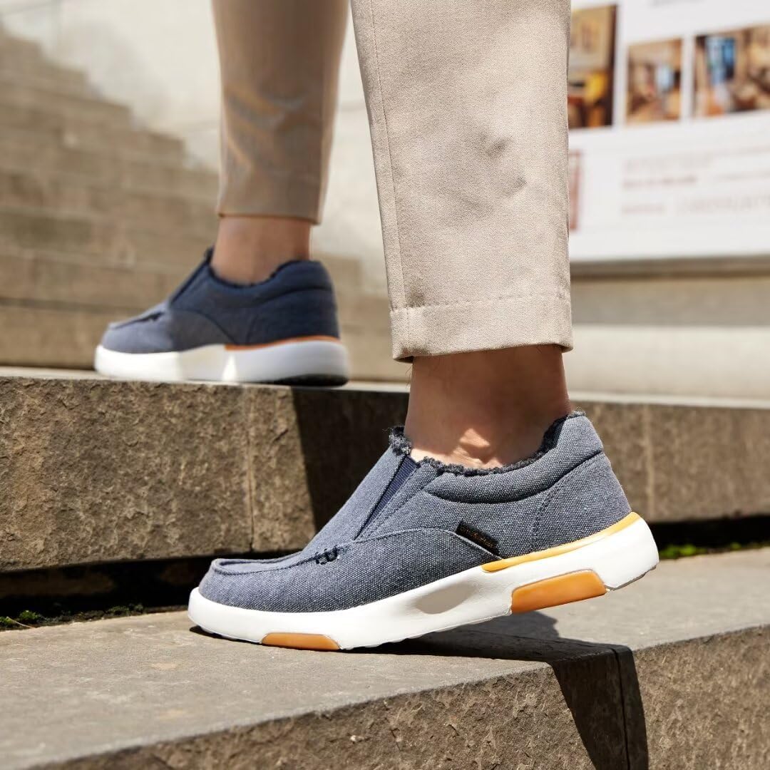 OrthoComfoot Comfy Boat Loafers with Orthotic Support for Mens, Comfort Walking Shoes for Foot Pain Relieves, Lightweight Non-Slip Driving Slip-On for Supination Denim Size 9.5
