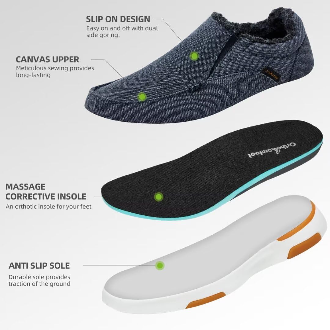 OrthoComfoot Comfy Boat Loafers with Orthotic Support for Mens, Comfort Walking Shoes for Foot Pain Relieves, Lightweight Non-Slip Driving Slip-On for Supination Denim Size 9.5