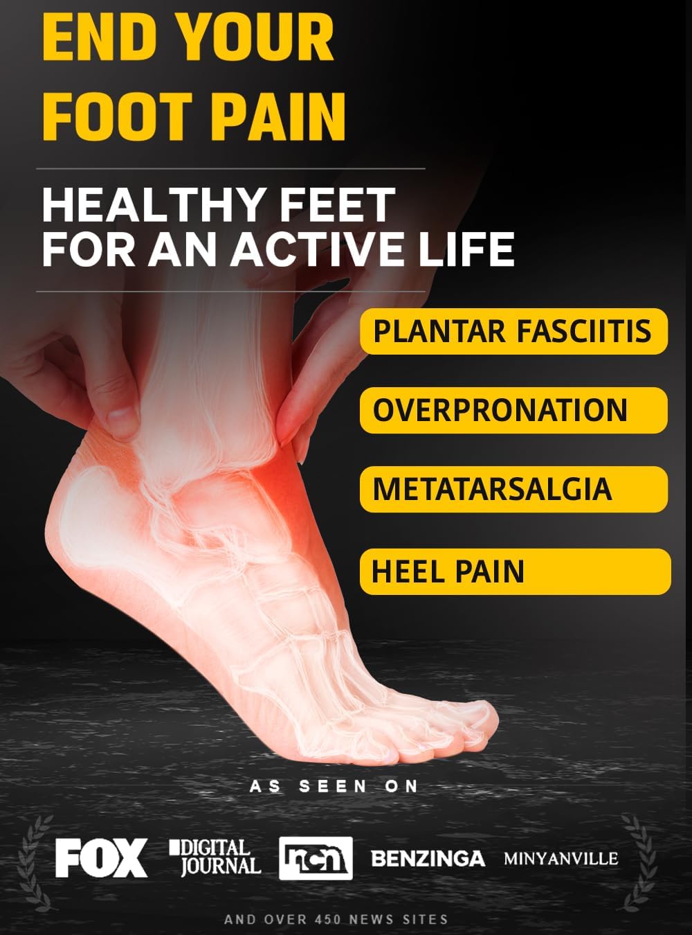 220+ lbs Plantar Fasciitis High Arch Support Insoles Men Women - Orthotic Shoe Inserts - Boot Work Shoe Insole (L, Black)