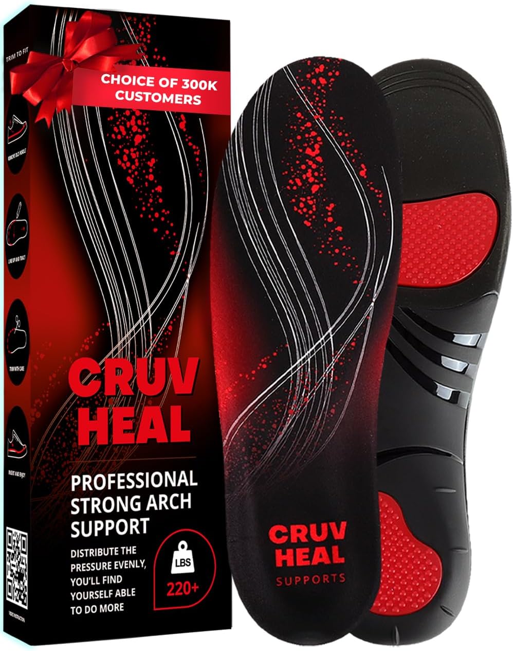 220+ lbs Plantar Fasciitis High Arch Support Insoles Men Women - Orthotic Shoe Inserts - Boot Work Shoe Insole (L, Black)