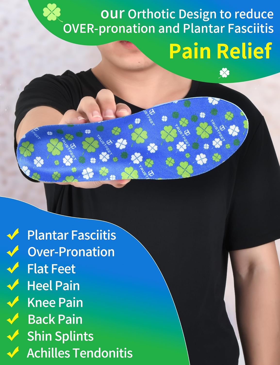 Over-Pronation Orthotic Insoles,Plantar Fasciitis Arch Support Inserts for Foot Pain Relief,Thin Shoe Insoles for Flat Feet,Women Men Everyday Use Insoles for Walking,Standing-XXL