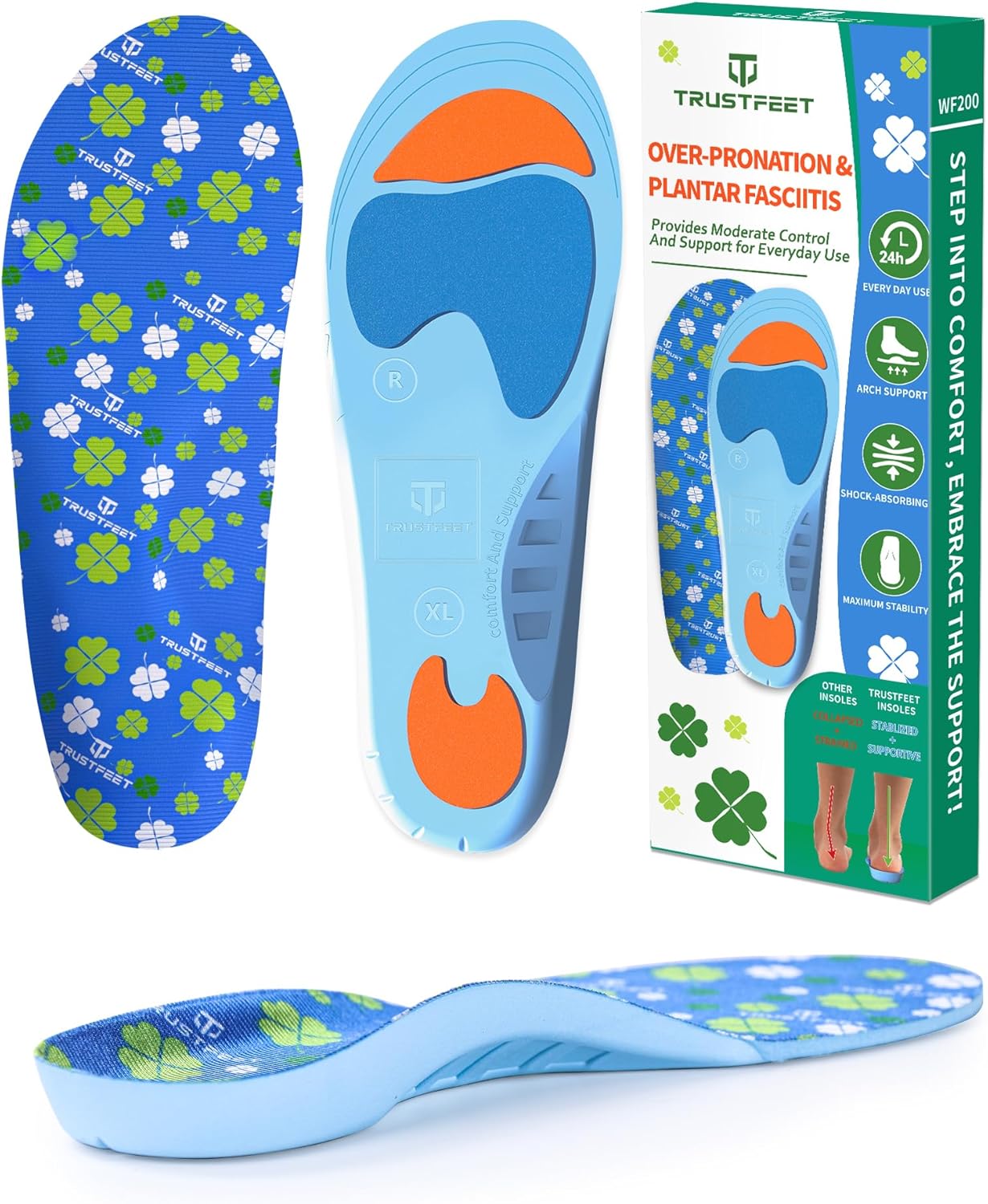 Over-Pronation Orthotic Insoles,Plantar Fasciitis Arch Support Inserts for Foot Pain Relief,Thin Shoe Insoles for Flat Feet,Women Men Everyday Use Insoles for Walking,Standing-XXL