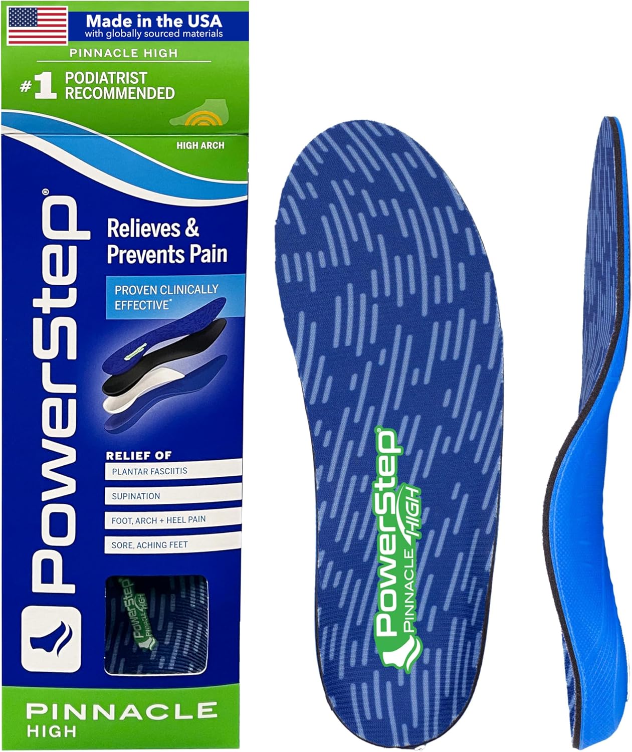 PowerStep Pinnacle High Arch Orthotics Insoles, High Arch Pain Relief, Plantar Fasciitis Relief, Supination, Supports Foot, Arch Heel Pain, Made in The USA PowerStep Pinnacle High Arch Orthotics Insoles, High Arch Pain Relief, Plantar Fasciitis Relief, Supination, Supports Foot, Arch Heel Pain, Made in The USA