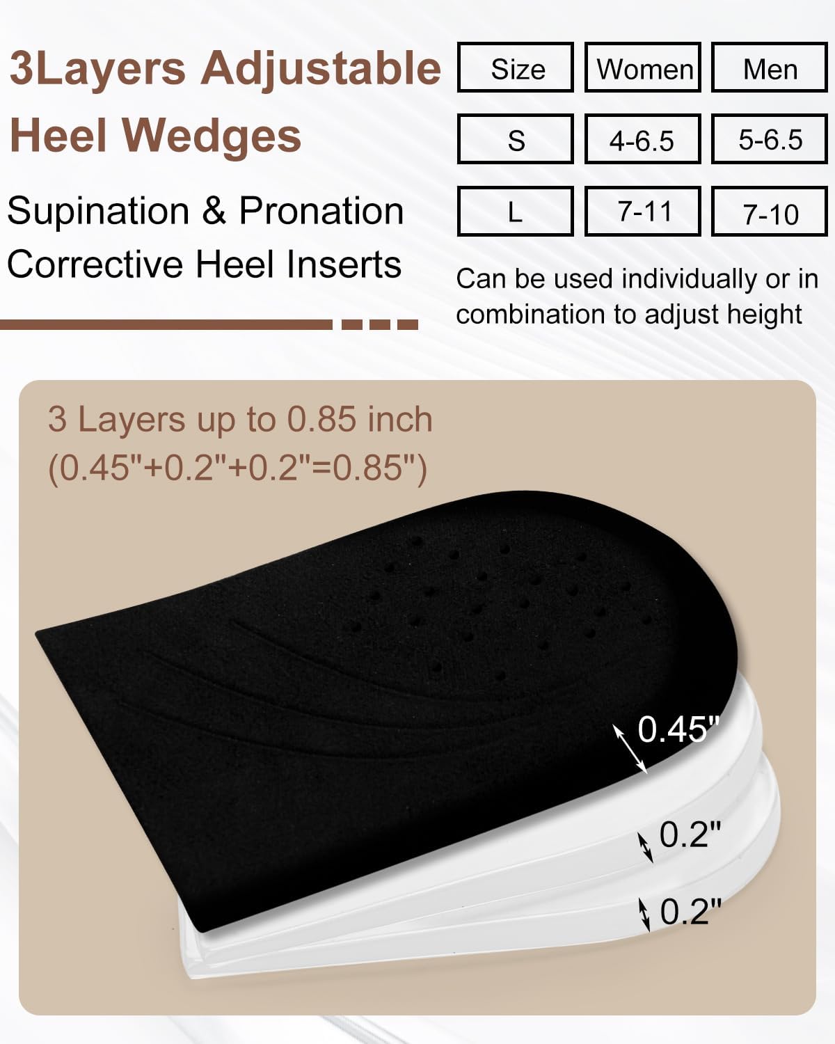 2 Pairs Layer Corrective Insoles for Supination Overpronation Correction, Adhesive Lateral Heel Wedge Inserts for Bow Legs, Knock Knee Pain, Foot Alignment (L: W 7-11, M 7-10, Black) 2 Pairs Layer Corrective Insoles for Supination Overpronation Correction, Adhesive Lateral Heel Wedge Inserts for Bow Legs, Knock Knee Pain, Foot Alignment (L: W 7-11, M 7-10, Black)